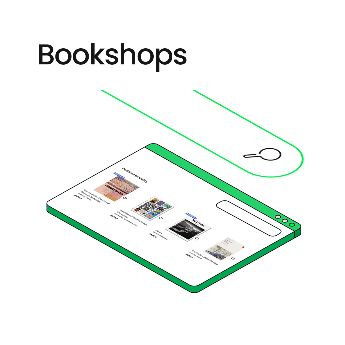 Illustration of semantic search in an online bookstore, displaying search results for books.